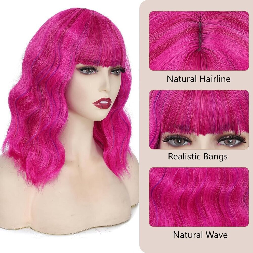 Women's Rose Purple 14 Inches Short Pastel Curly Shoulder Length Synthetic Wig - Picture 2 of 7